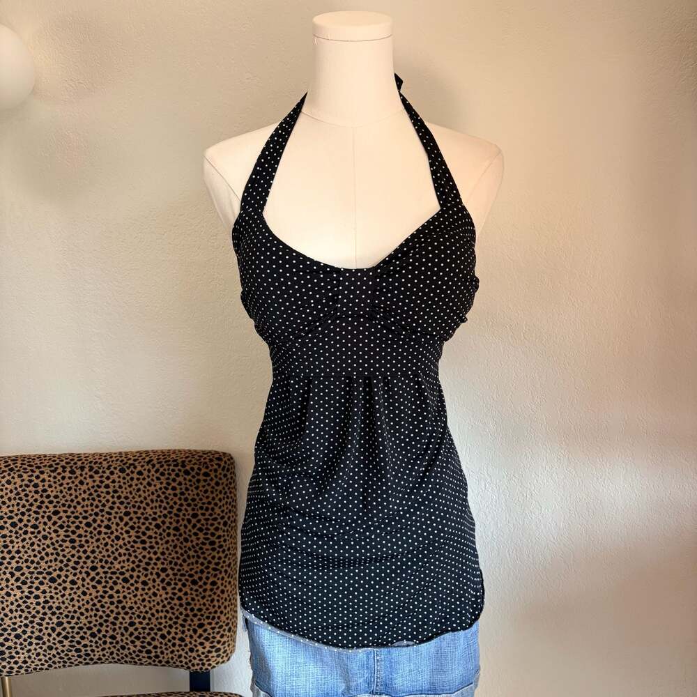 Charlotte Russe Vintage Y2K Black & White Polka Dot Halter Top